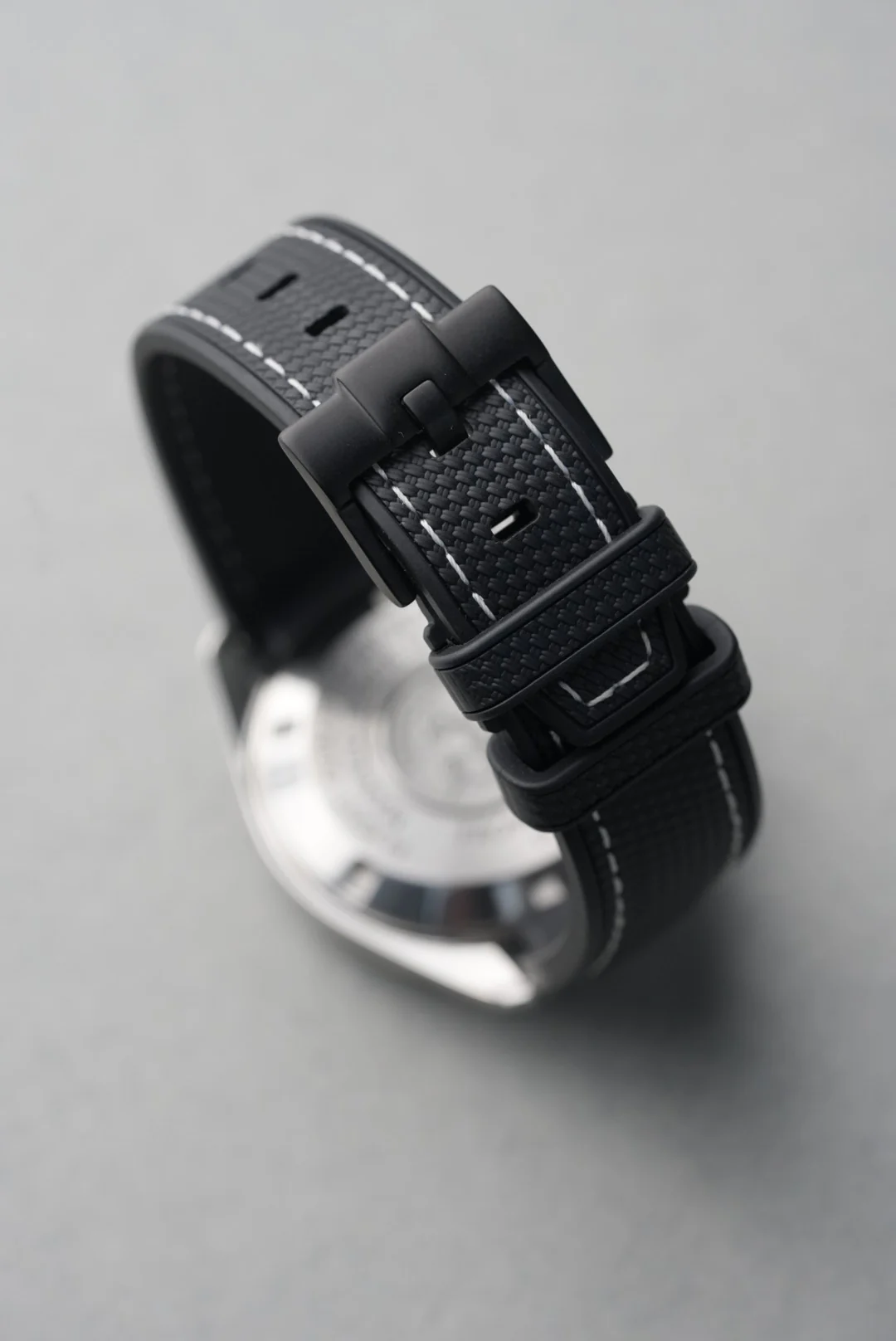 Omega Speedmaster Professional Curved Rubber Woven Strap Replacement - Black White Stitch - Image 5