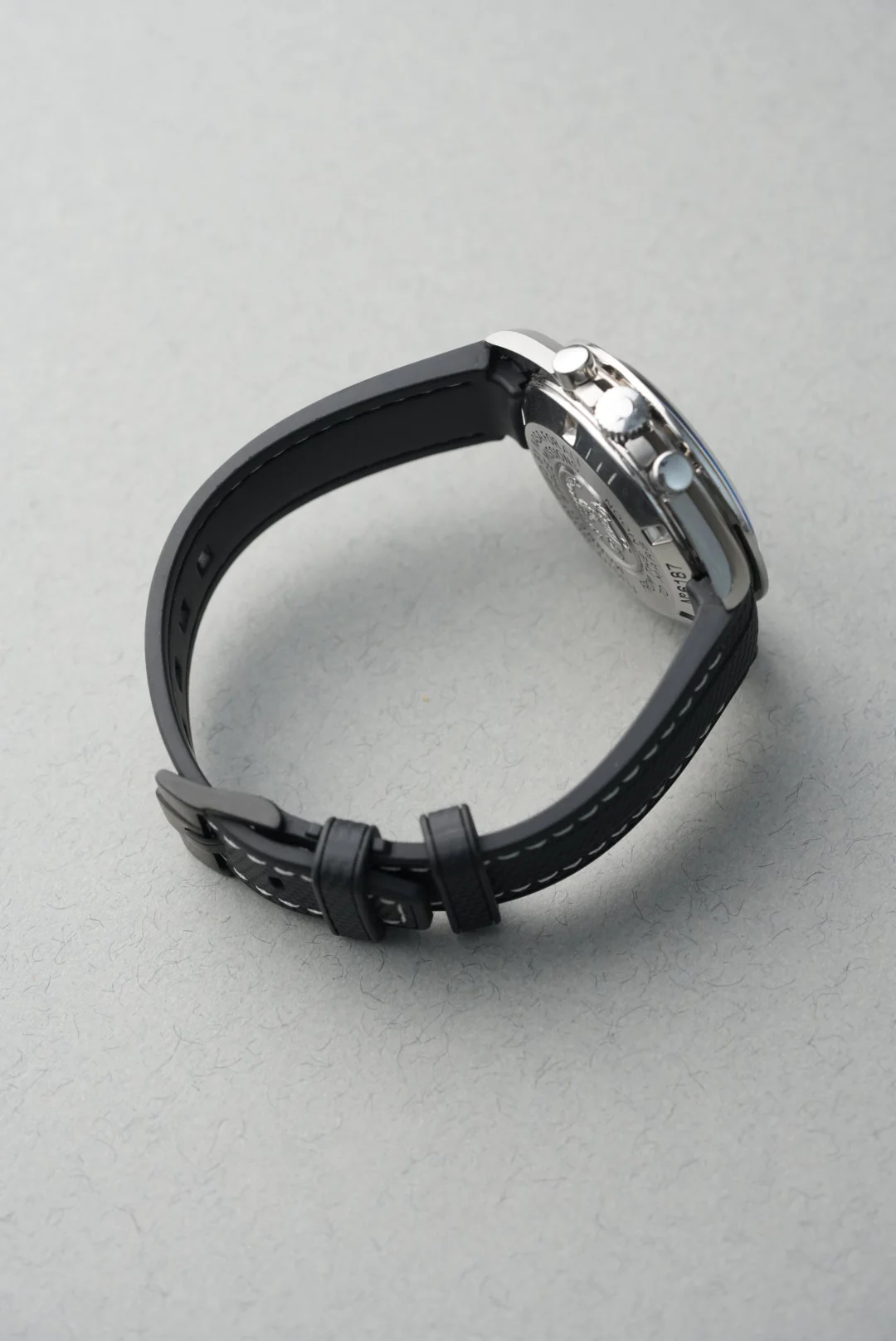 Omega Speedmaster Professional Curved Rubber Woven Strap Replacement - Black White Stitch - Image 6
