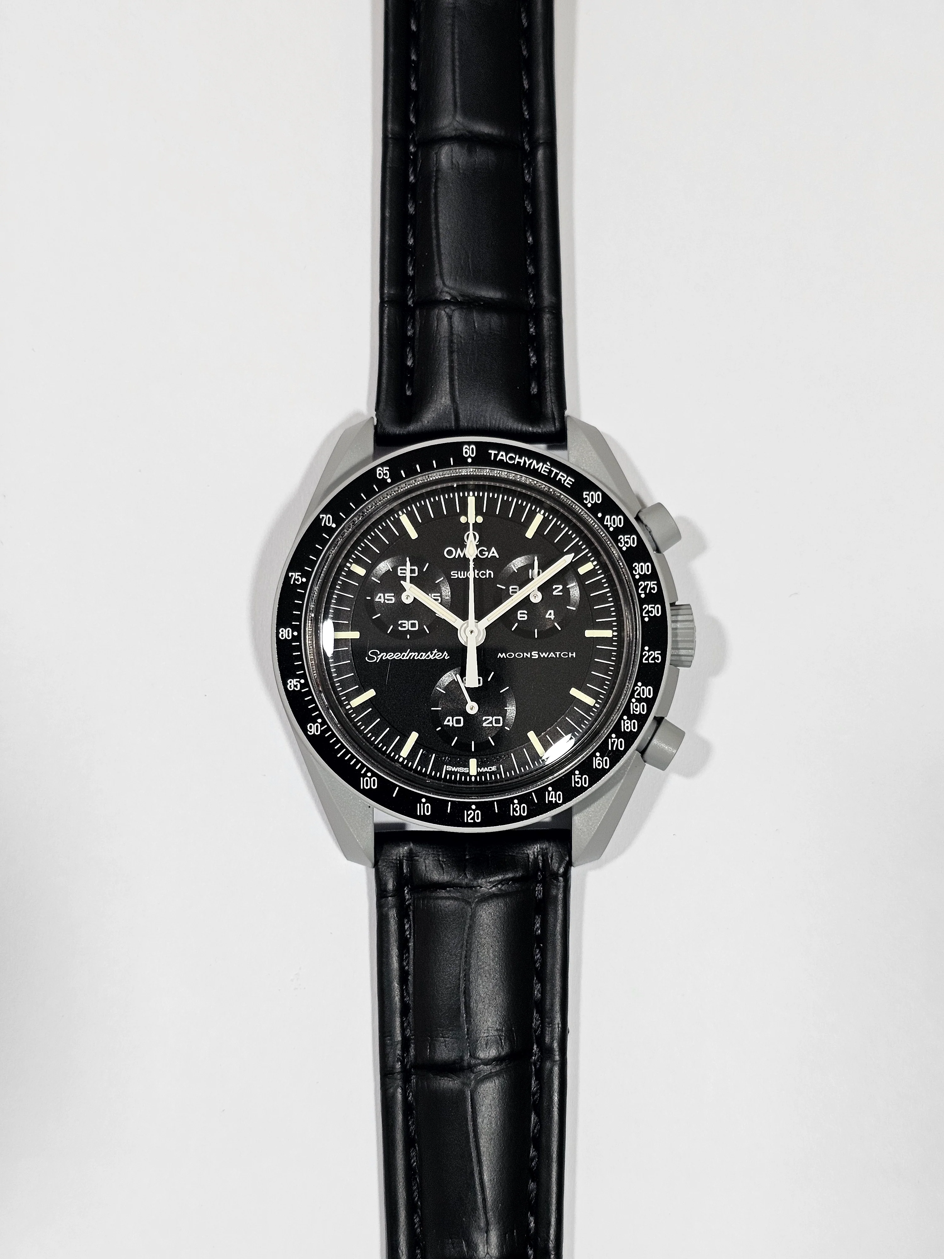 MoonSwatch Moon Embossed Leather Strap — Black - Image 3