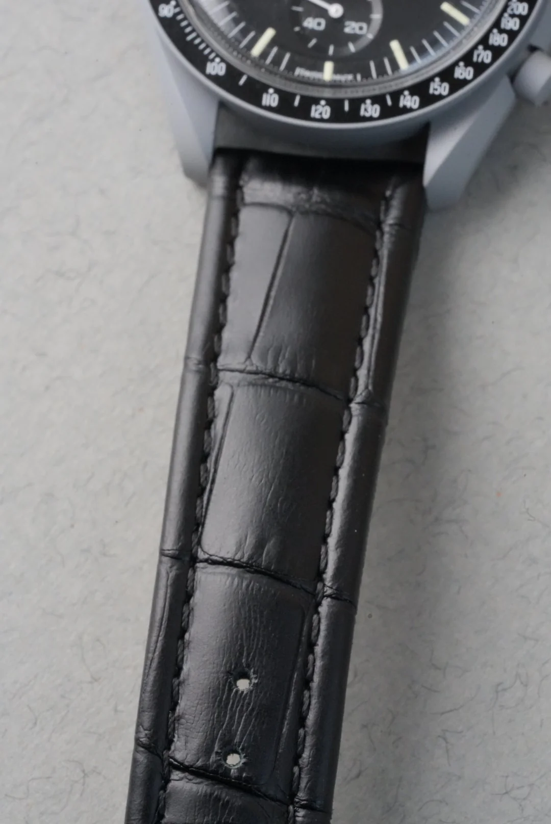 MoonSwatch Moon Embossed Leather Strap — Black - Image 5