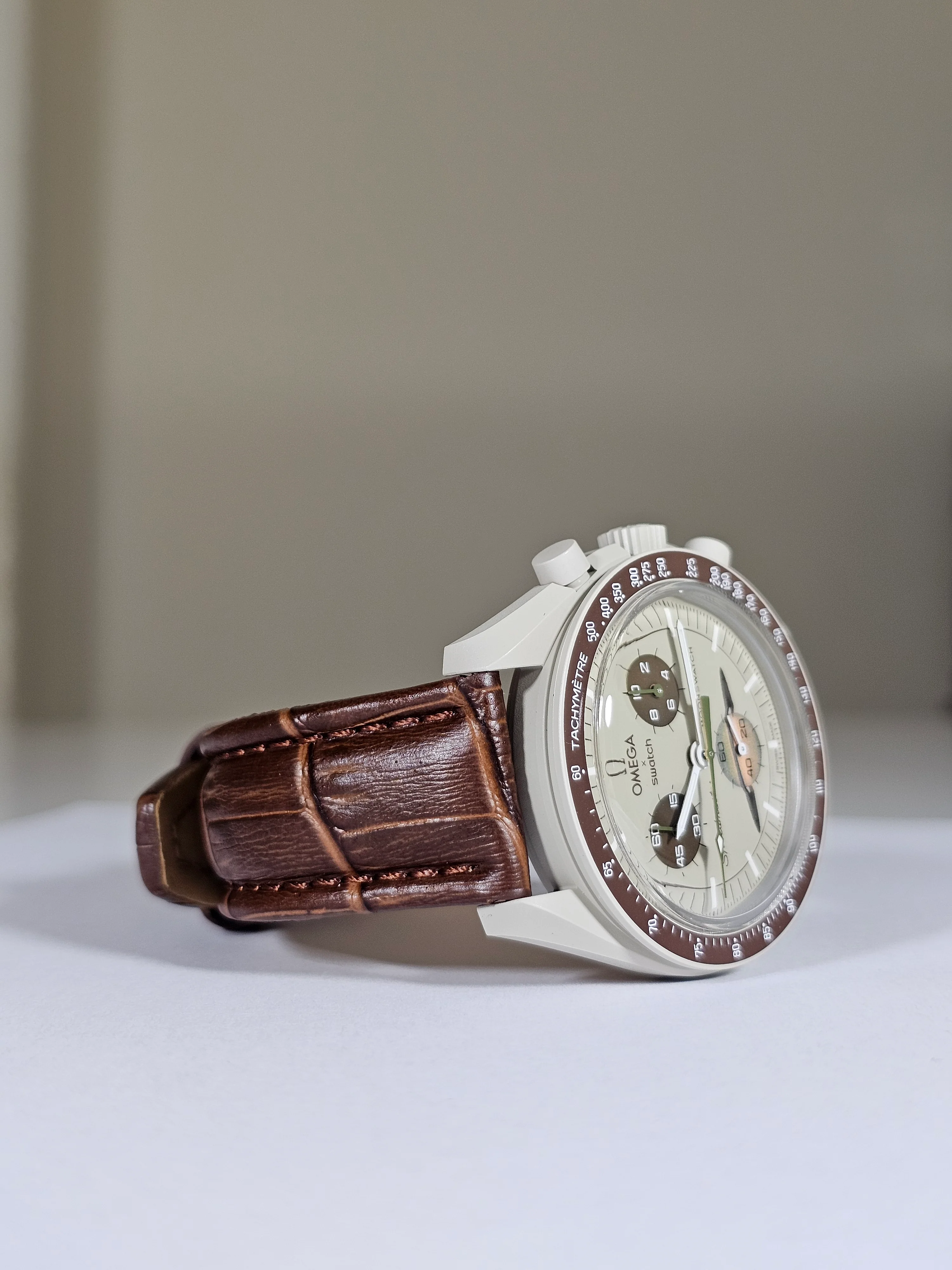MoonSwatch Saturn Embossed Leather Strap — Brown - Image 3
