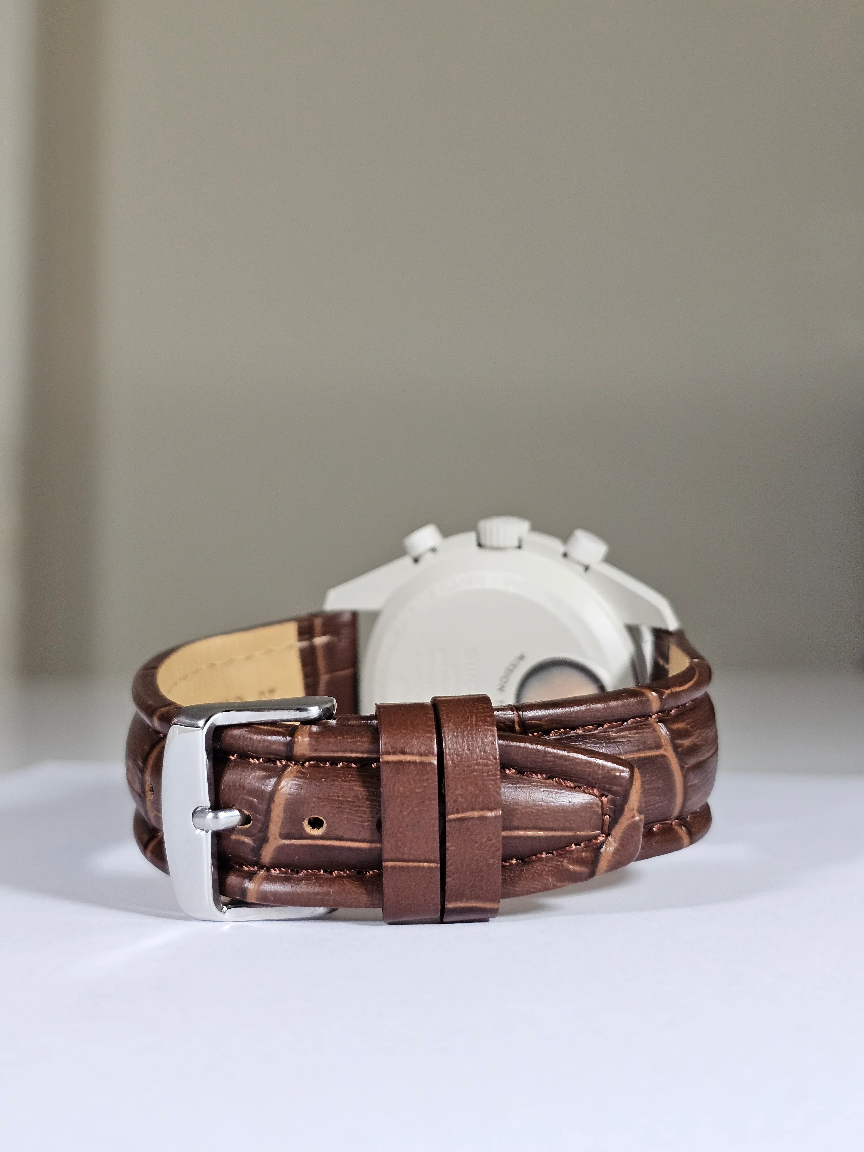 MoonSwatch Saturn Embossed Leather Strap — Brown - Image 5