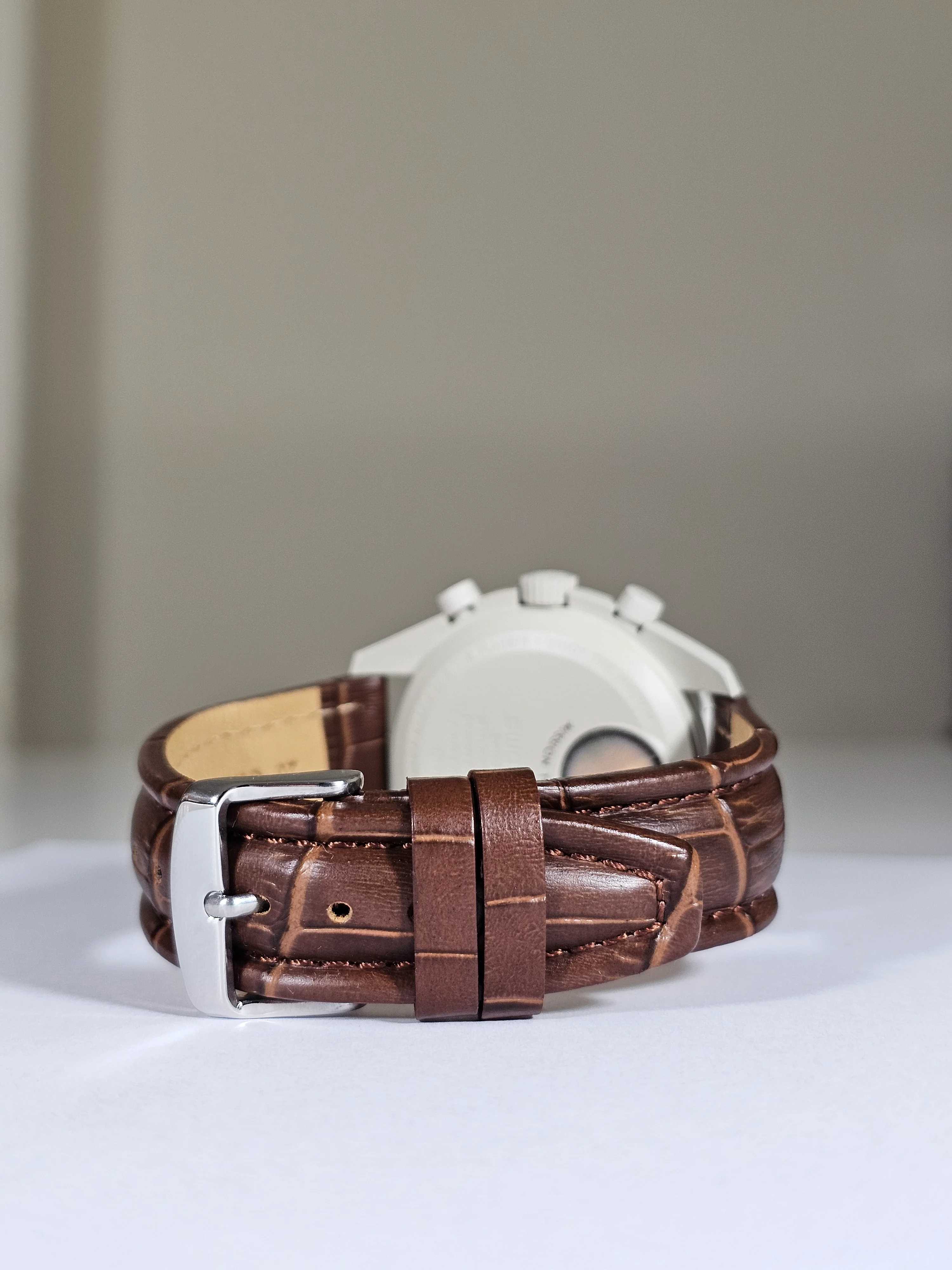 MoonSwatch Saturn Embossed Leather Strap — Brown - Image 8