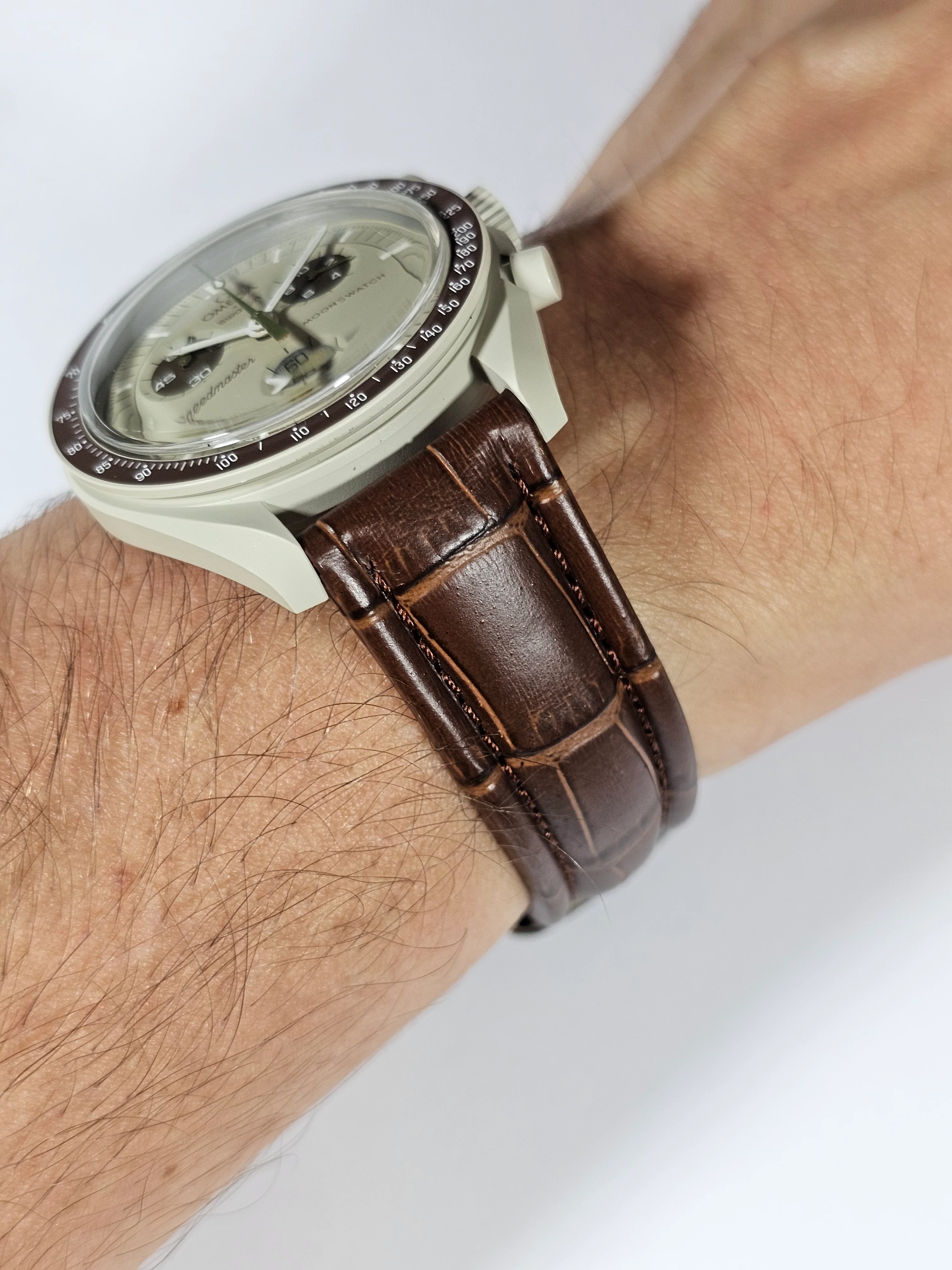 MoonSwatch Saturn Embossed Leather Strap — Brown - Image 9