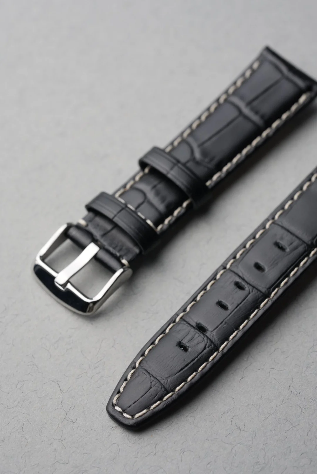 MoonSwatch Snoopy Embossed Alligator Leather Strap — Black with White Stitch - Image 3