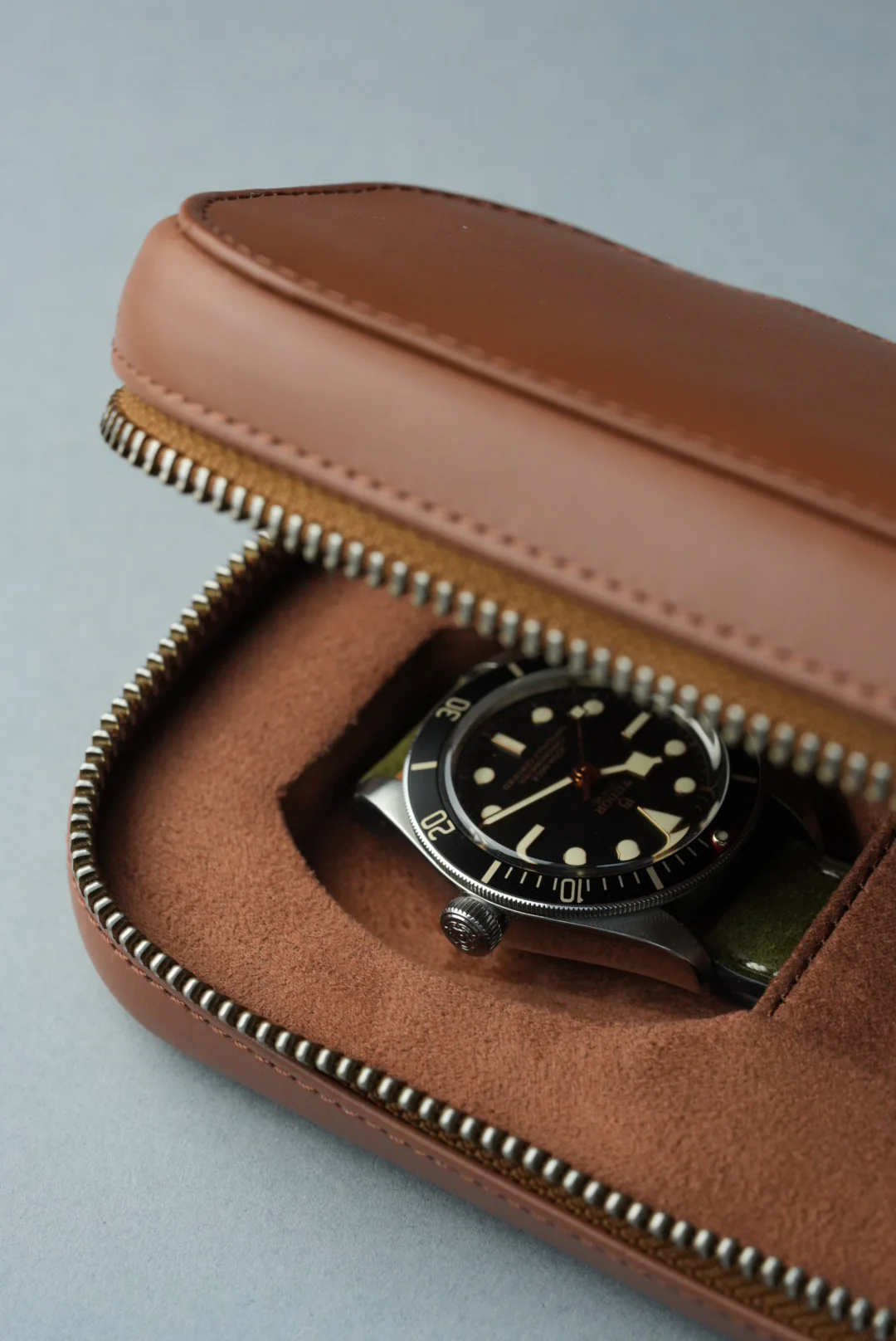 Leather Zip Pouch for Two Watches - Tan - Image 9