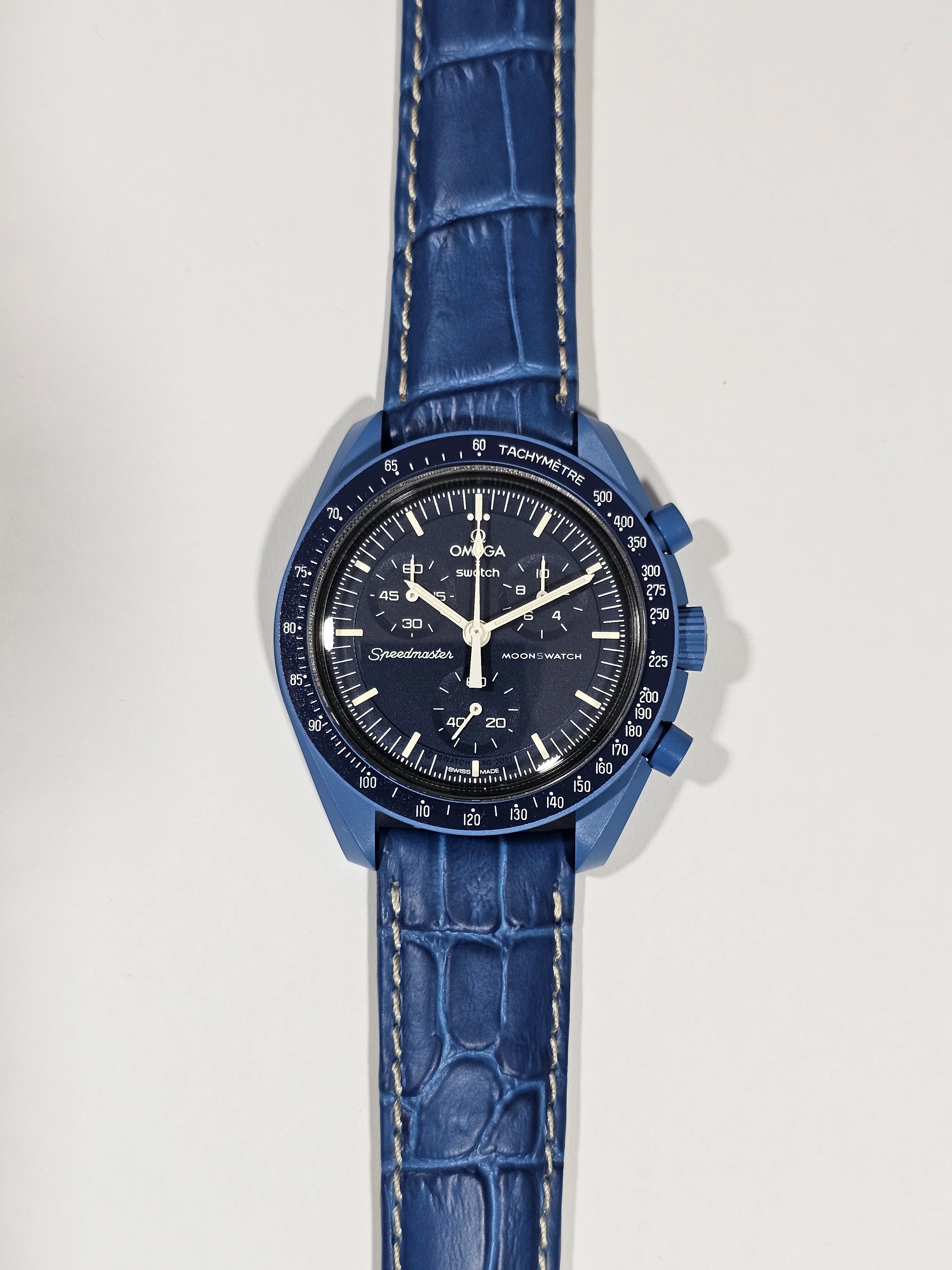 MoonSwatch Neptune Embossed Leather Strap — Royal Blue - Image 3