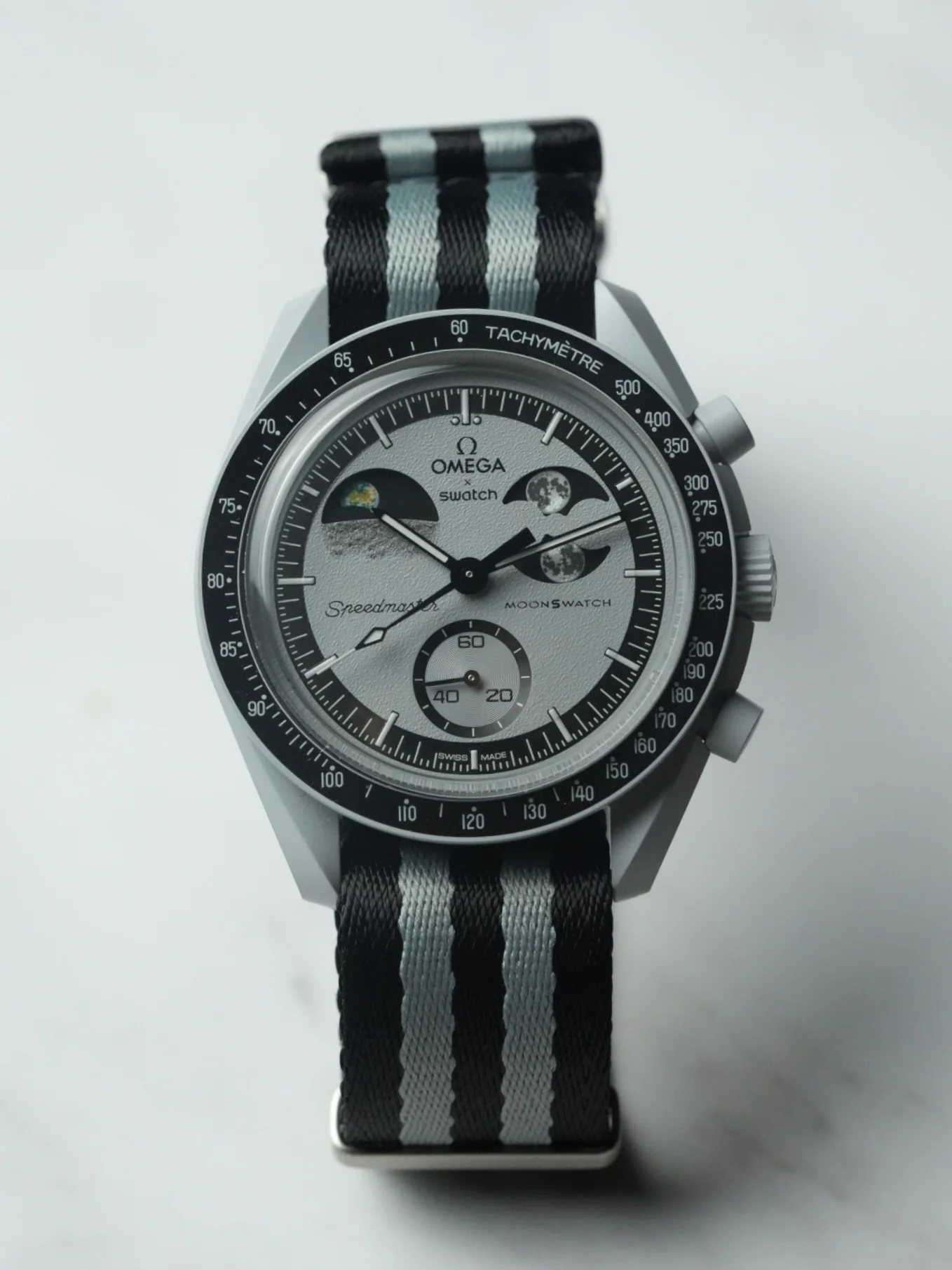 MoonSwatch EarthPhase Military Fabric Strap – Black & Grey - Image 4