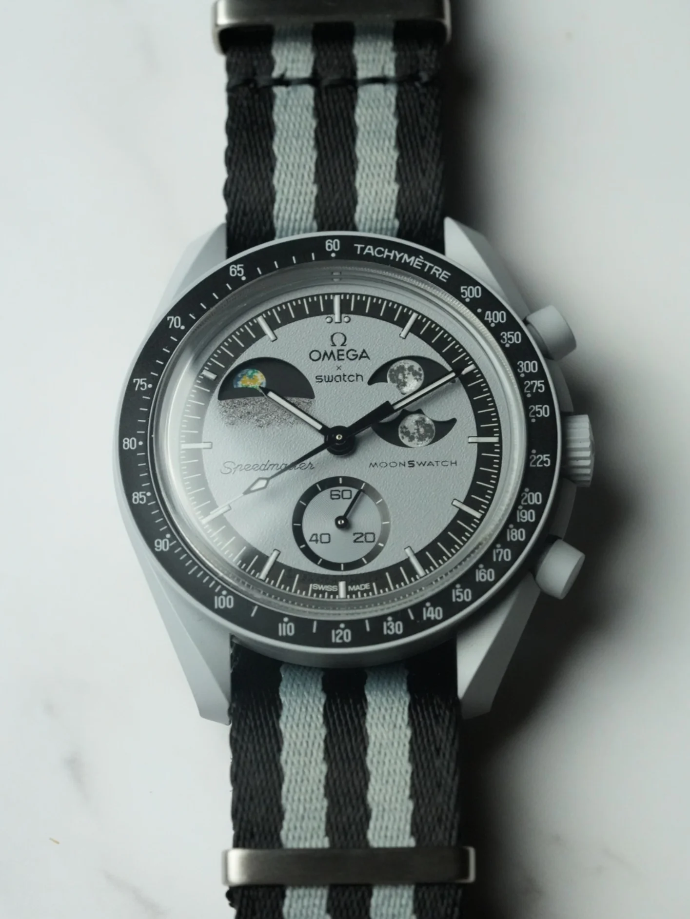 MoonSwatch EarthPhase Military Fabric Strap – Black & Grey - Image 9