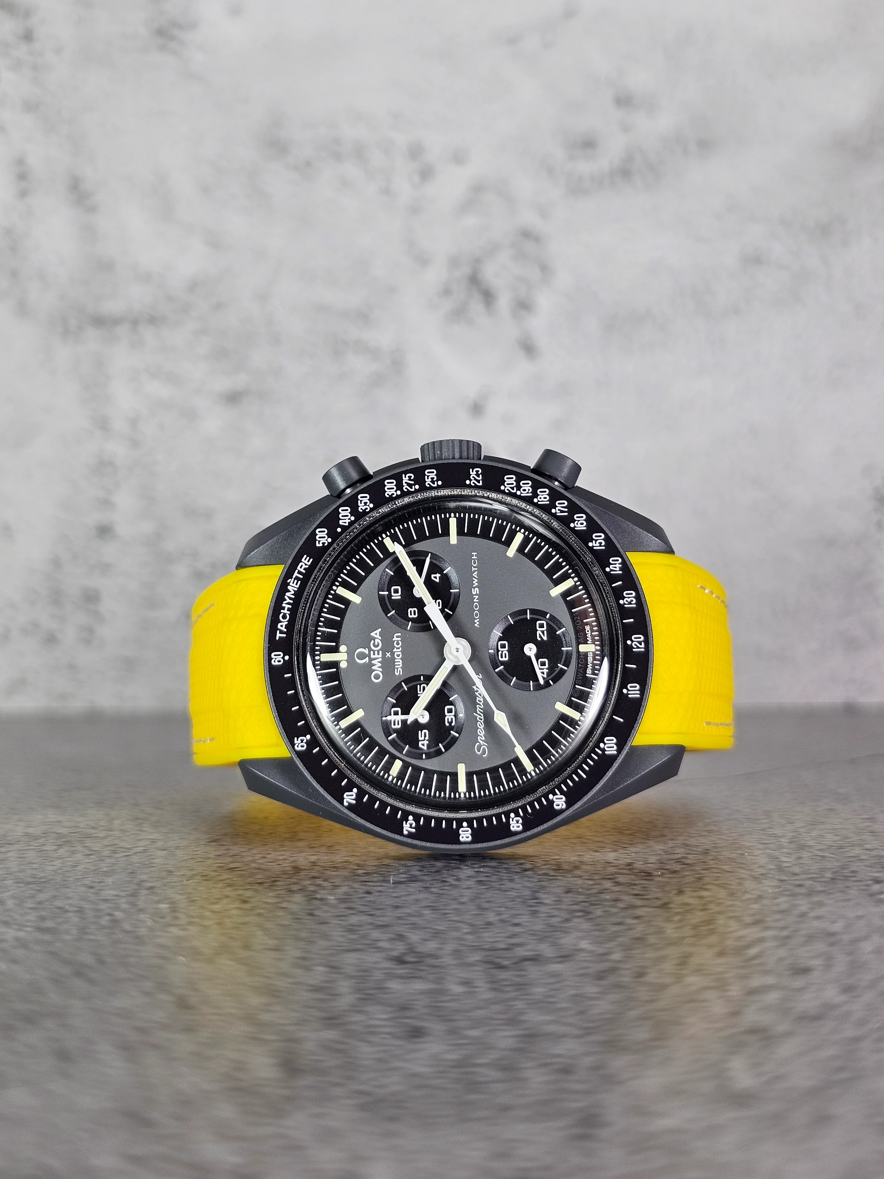 MoonSwatch Mercury Rubber Woven Strap — Yellow with White Stitch - Image 3