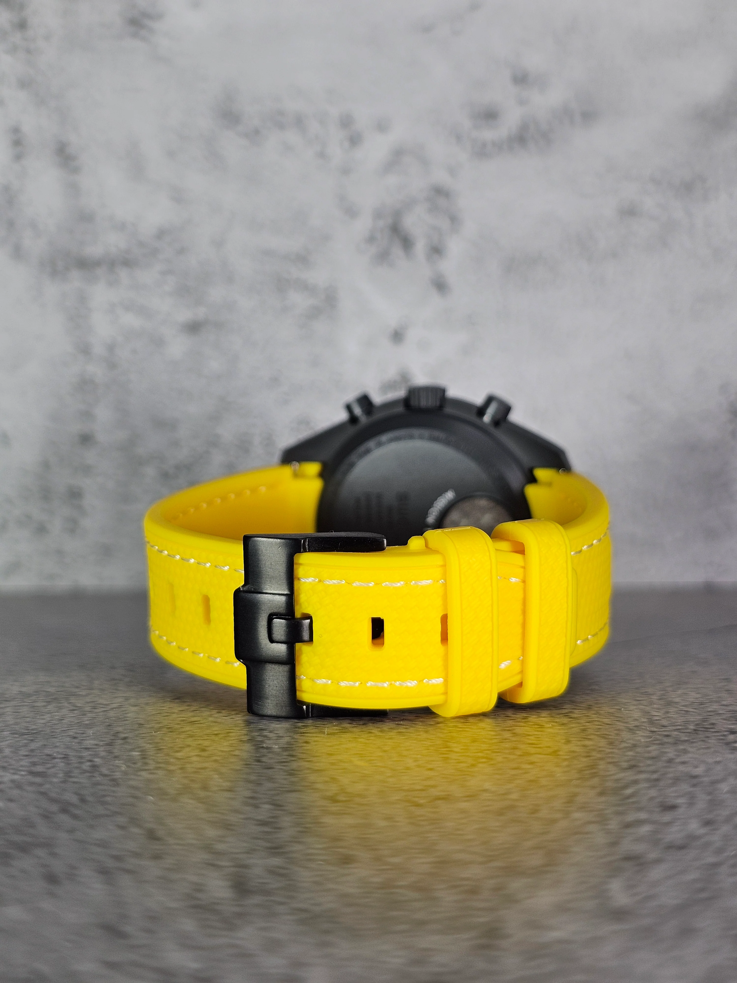 MoonSwatch Mercury Rubber Woven Strap — Yellow with White Stitch - Image 4