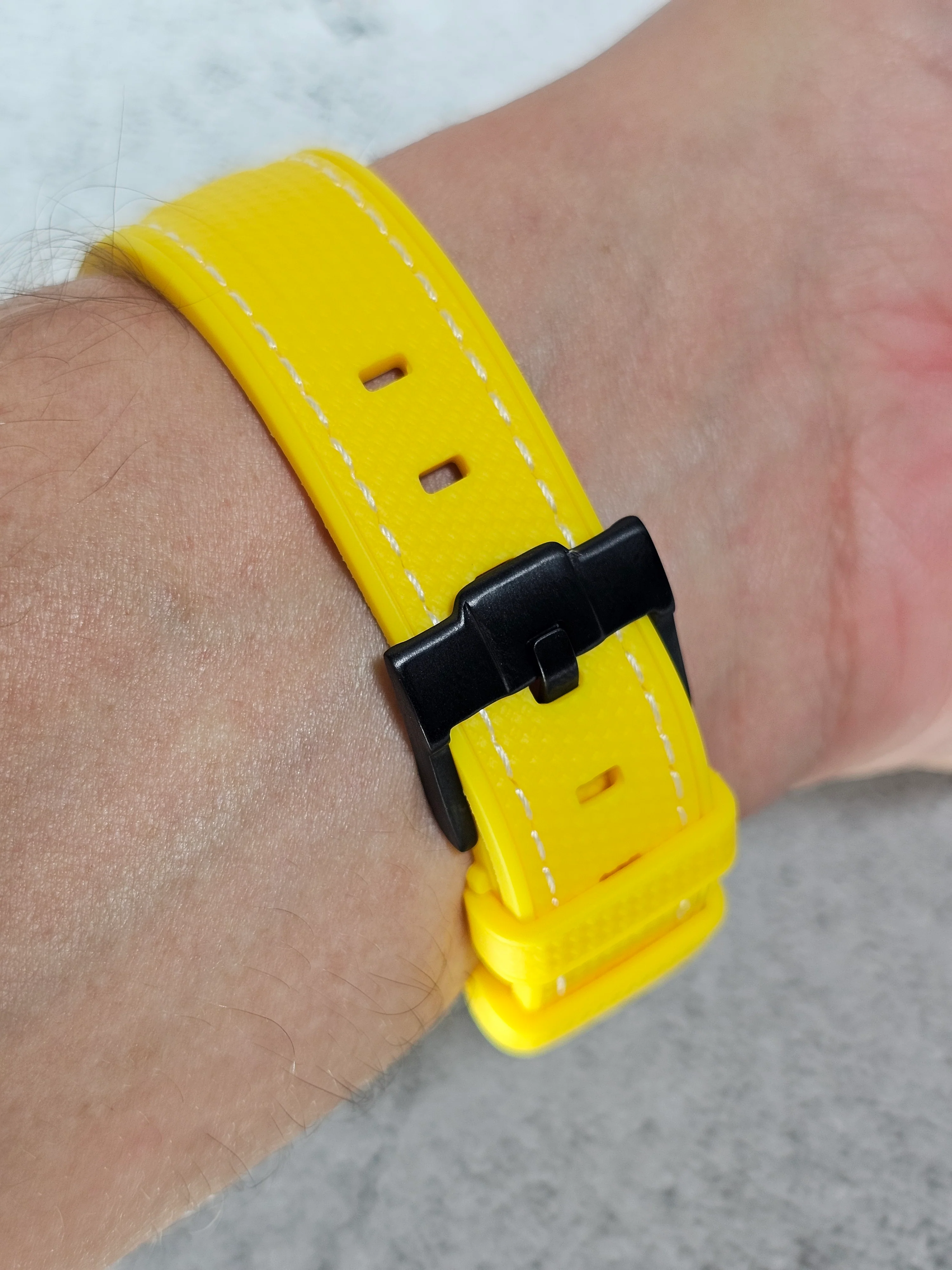 MoonSwatch Mercury Rubber Woven Strap — Yellow with White Stitch - Image 6