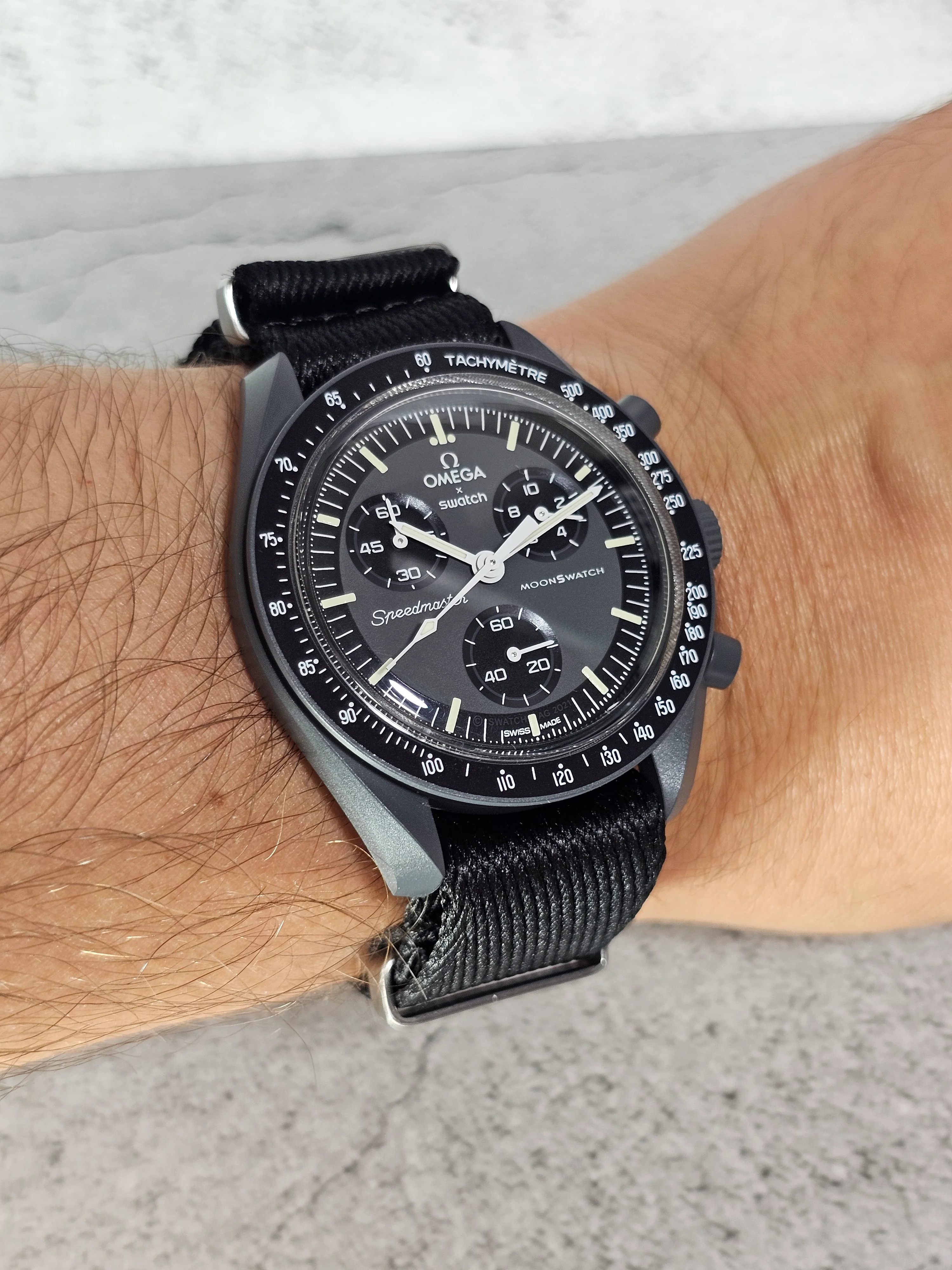 MoonSwatch Mercury Military Fabric Strap – Black - Image 6