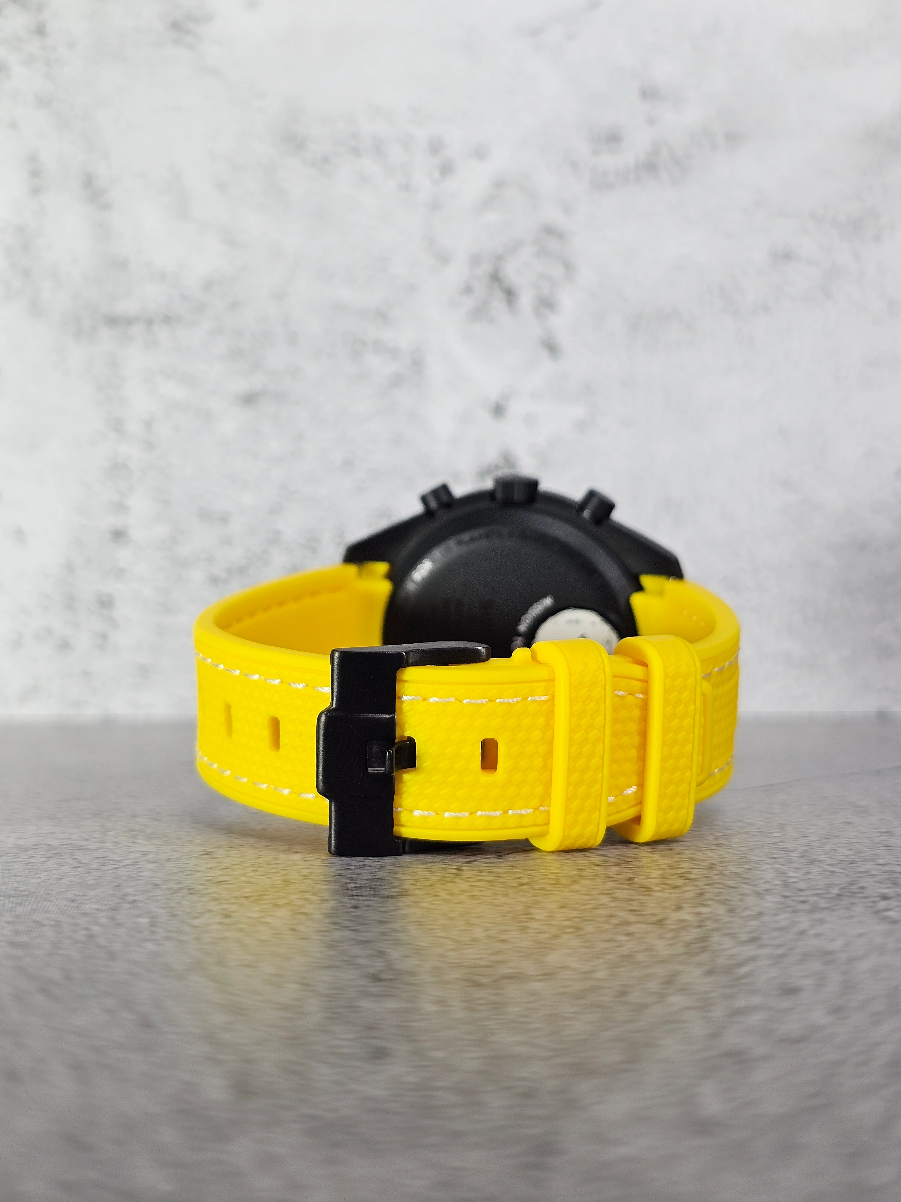 MoonSwatch Snoopy Rubber Woven Strap — Yellow with White Stitch - Image 5