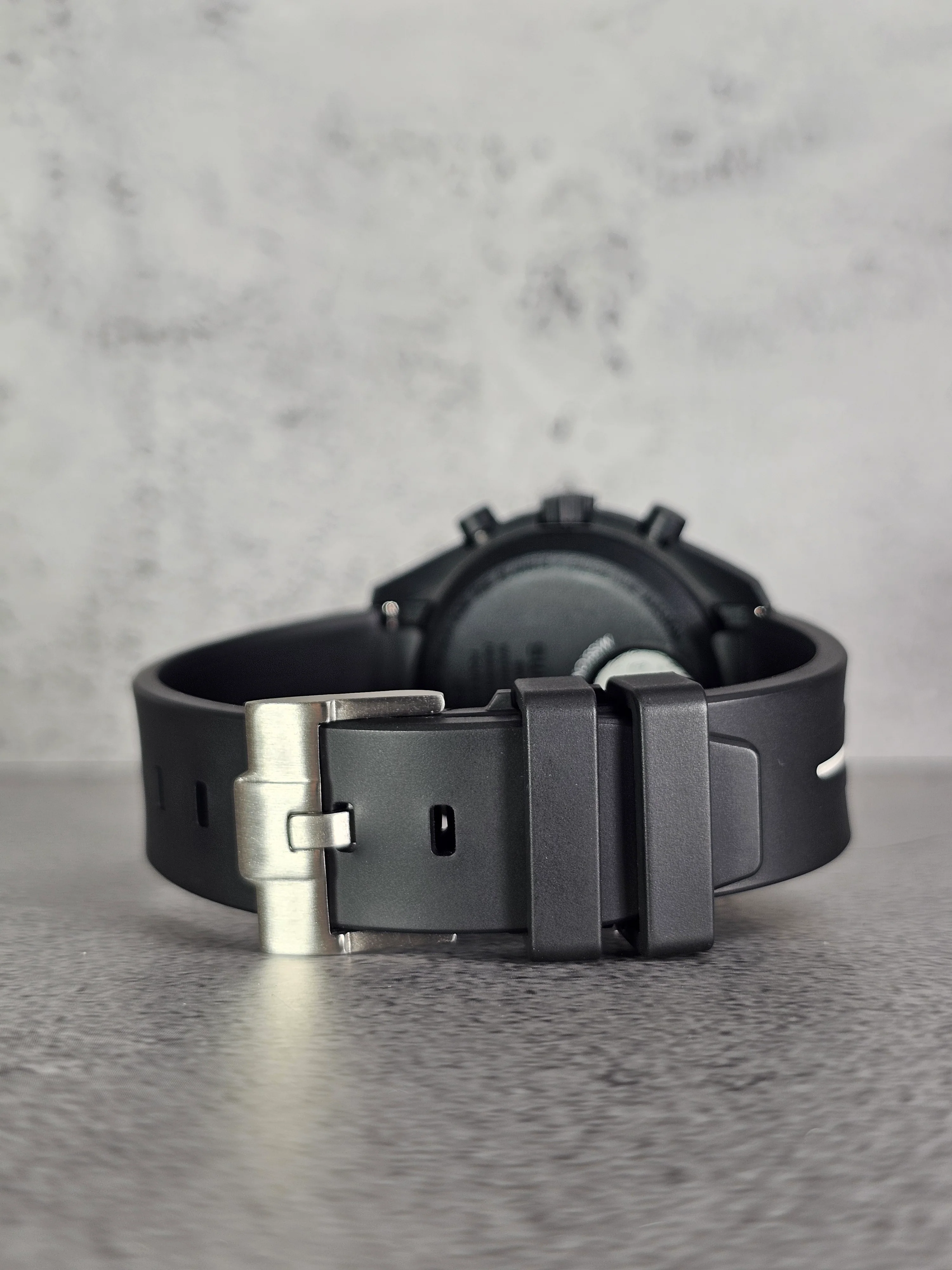 MoonSwatch Snoopy Rubber Woven Strap — Black with White Stripe - Image 5