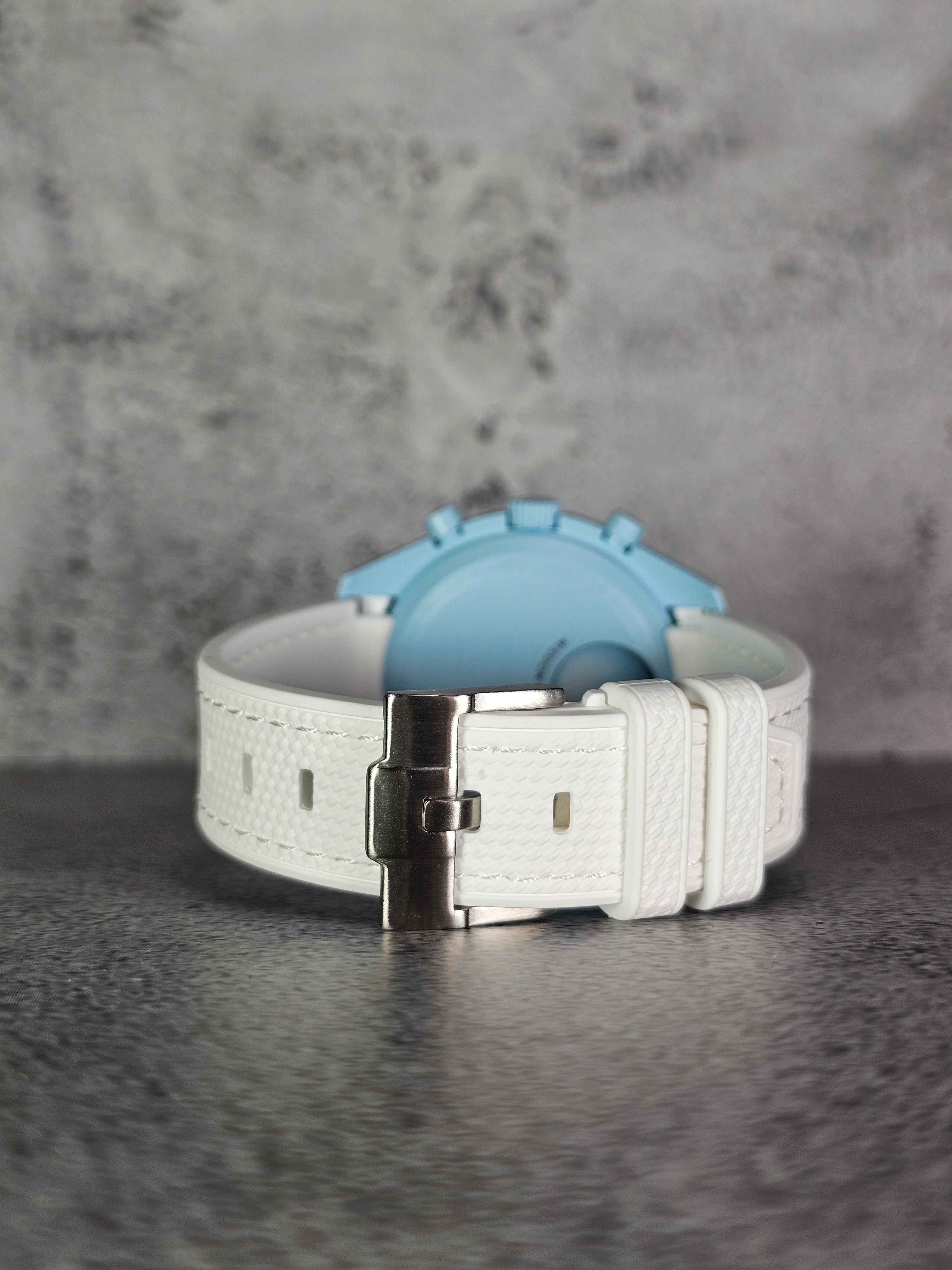 MoonSwatch Uranus Rubber Woven Strap — White - Image 3