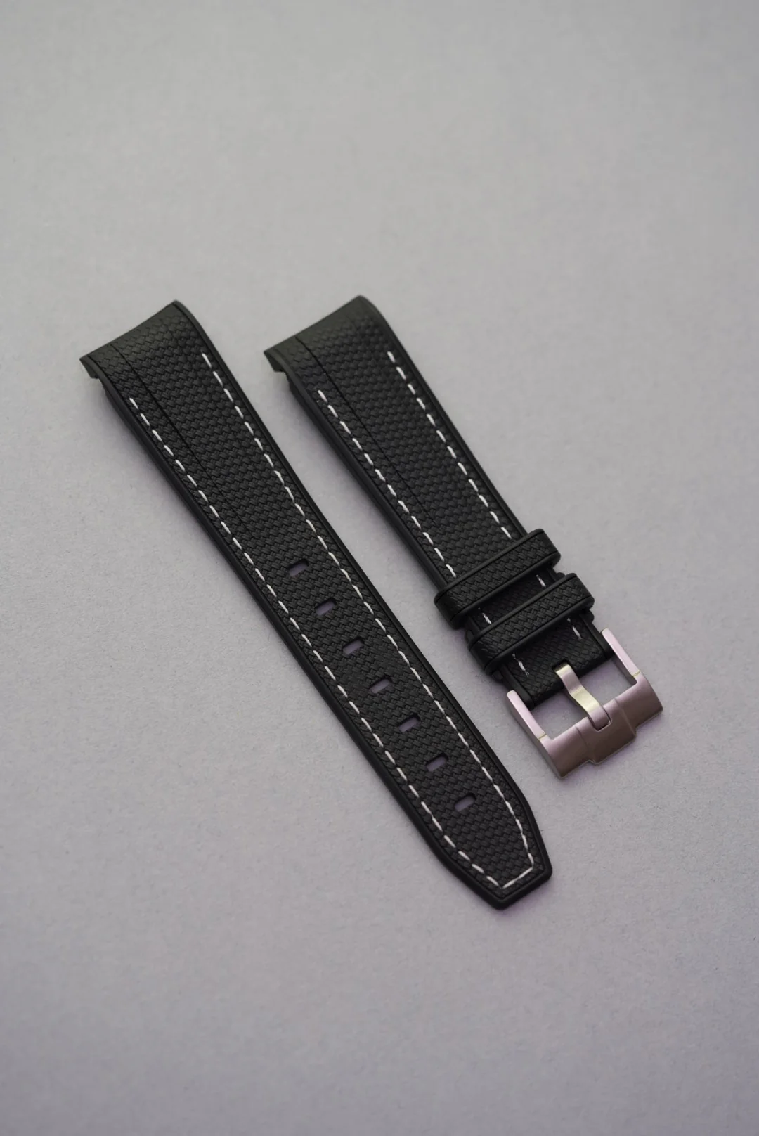 Omega Speedmaster Professional Curved Rubber Woven Strap Replacement - Black White Stitch - Image 3